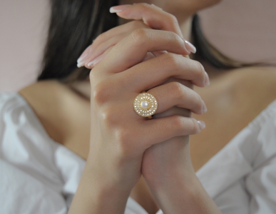 925 Silber - Ring Gold Perle - Zirkonia - 14k Vergoldet - Süsswasserperle - Eleganter Schmuck - Verstellbar - Handmade -  Geschenk für Sie